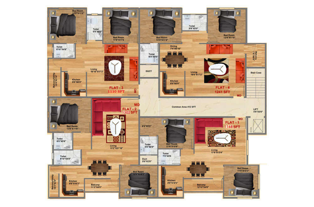 Floor Plan 2, 3 BHK